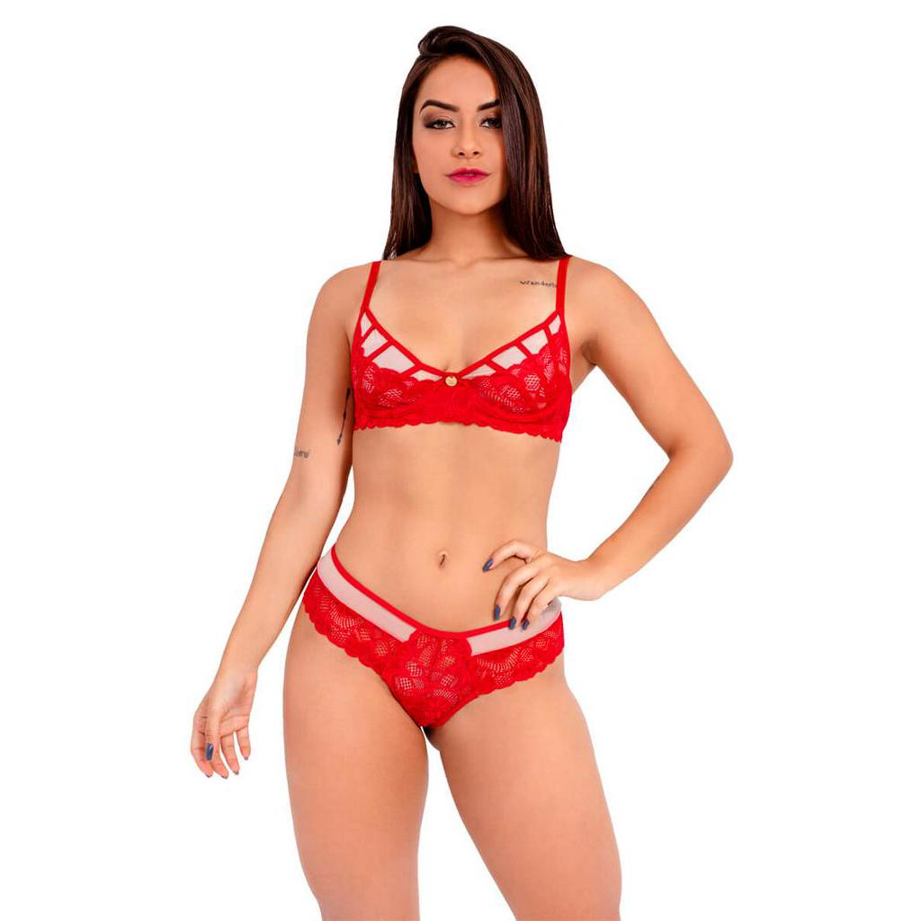 Conjunto IMI Lingerie Sem Bojo Em Renda E Tule Fio Duplo Beautiful