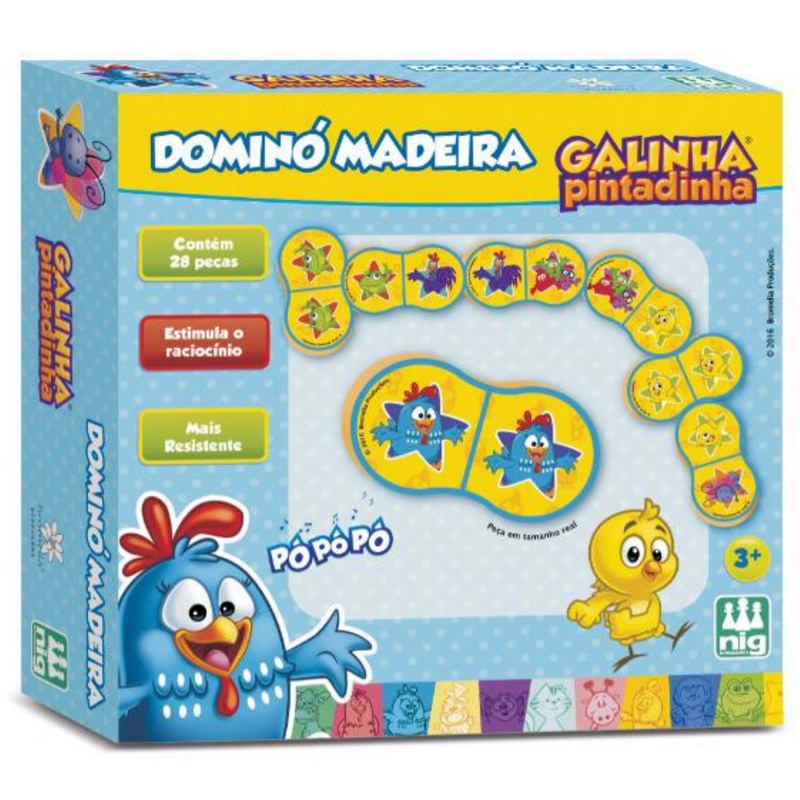 Brinquedo Educativo em Madeira Dominó da Galinha Pintadinha Jogo