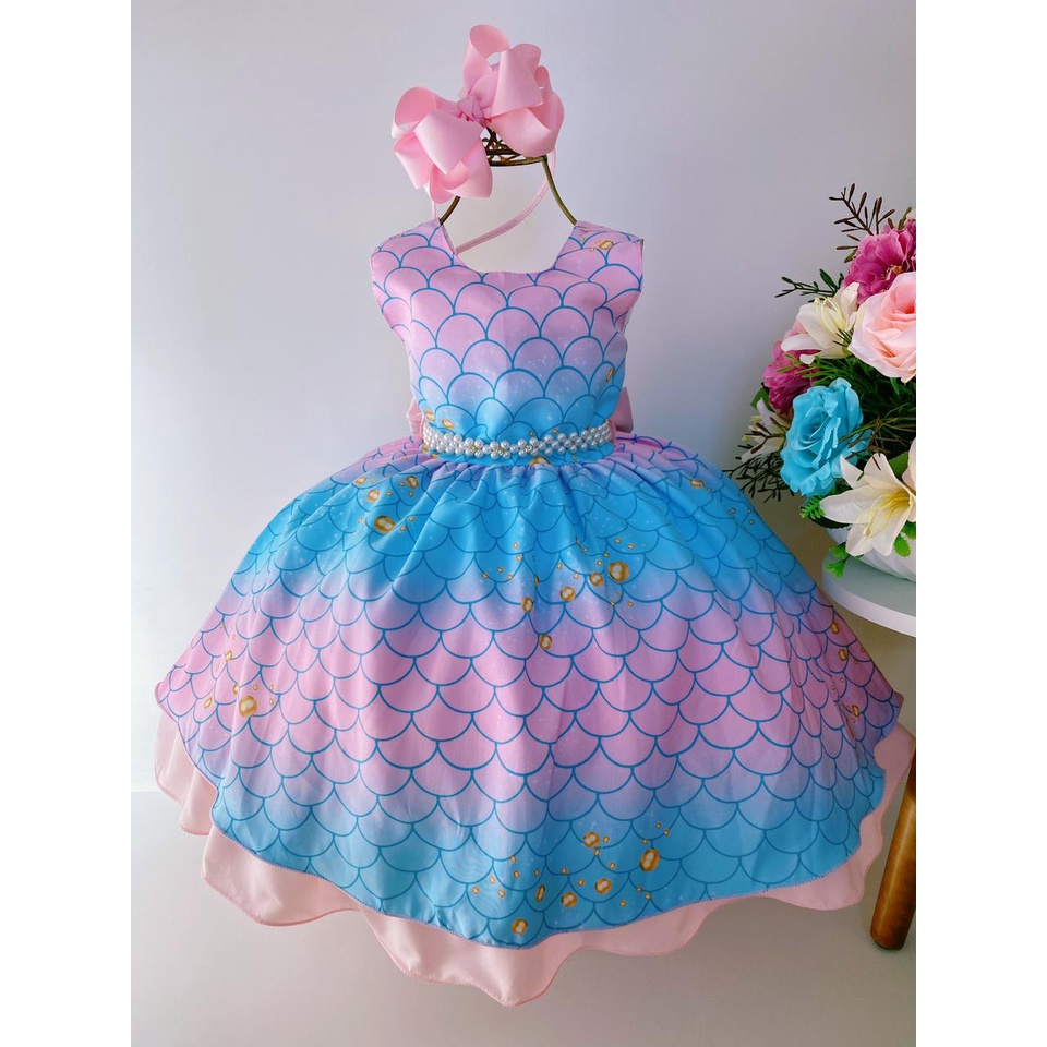 Vestido Escamas De Sereia Luxo Festa Infantil Shopee Brasil