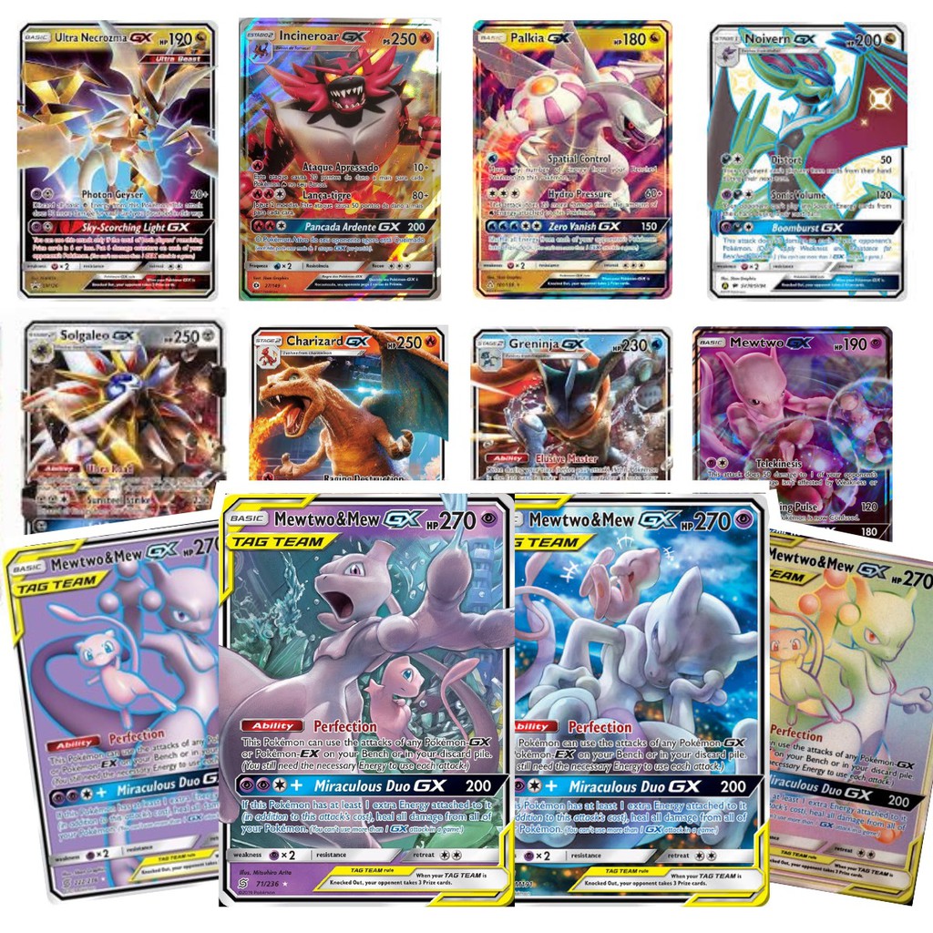 Kit Carta Pokemon GX Mew E Mewtwo Aliados 22 Gx 7 União De Aliados