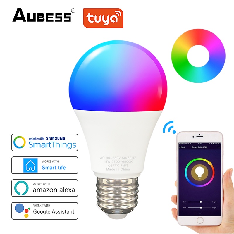 E27 Tuya Wifi Controle de Voz Inteligente Lâmpada 15w Rgb Lâmpadas Led