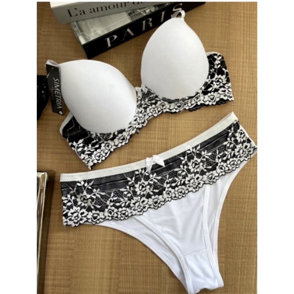 Conjunto Lingerie Rendado Bicolor Calcinha Conforto Shopee Brasil