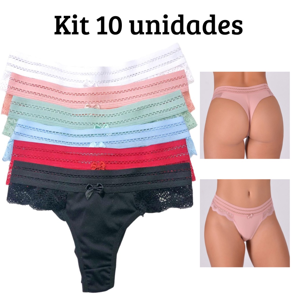 Kit 10 Calcinhas Lateral Larga Confortavel Fio Duplo Atacado Revenda