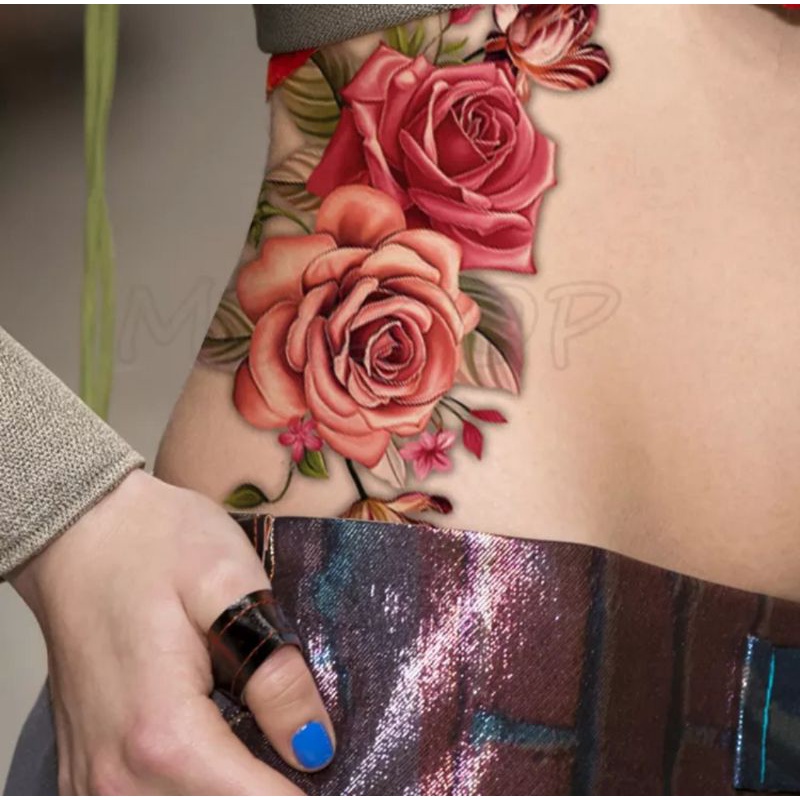 Tatuagem Tempor Ria Flor Rosa Remov Vel Grande Shopee Brasil