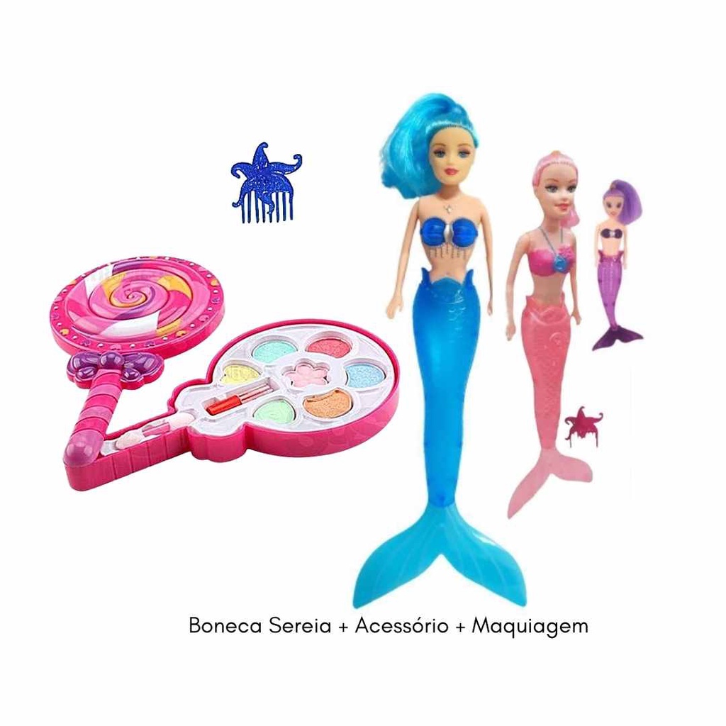 Boneca Sereia Princesa LED Kit De Maquiagem Pirulito Toy King