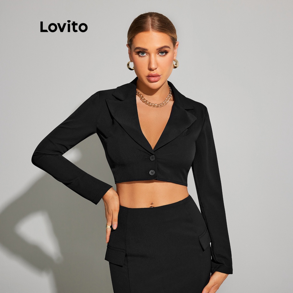 Lovito Day Night Glamor Blazer Feminino Elegante Liso Gola