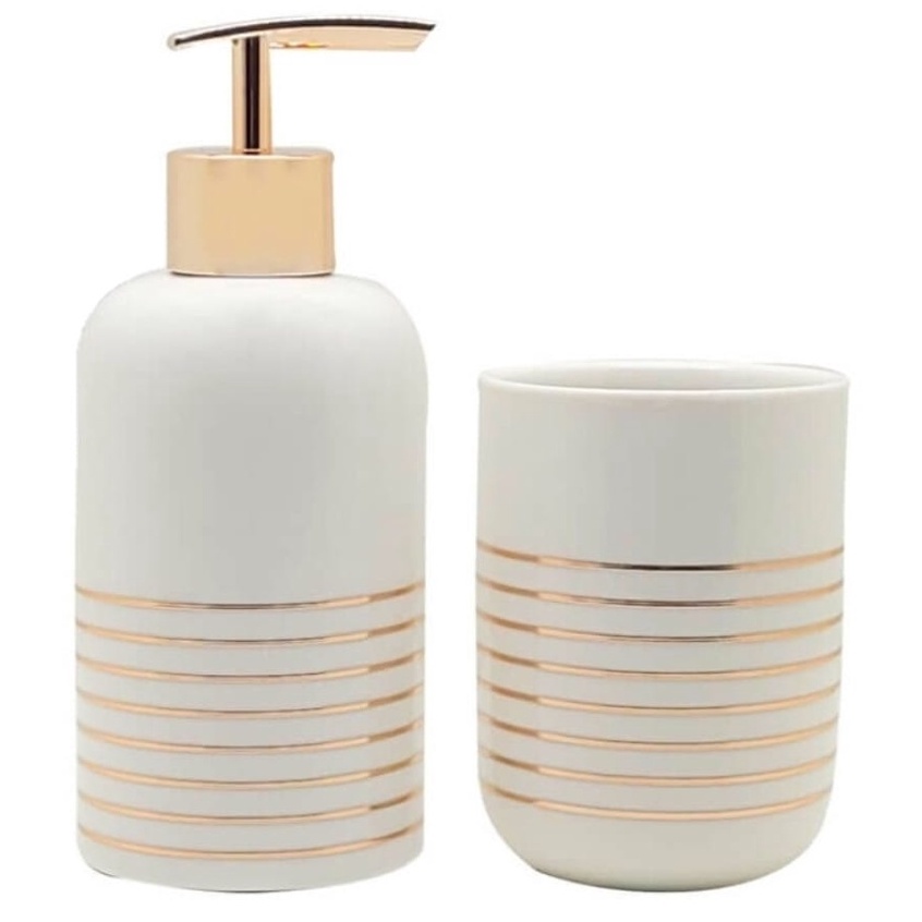 Kit Banheiro Lavabo Conjunto Porta Sabonete Escova Porcelana