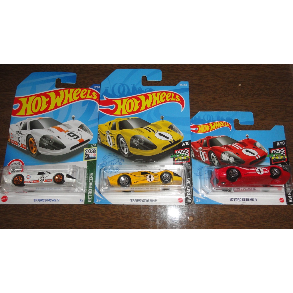 Hot Wheels Combo 3 Mini 67 Ford Gt 40 Mk 4 Hw Race Day Retro Racers