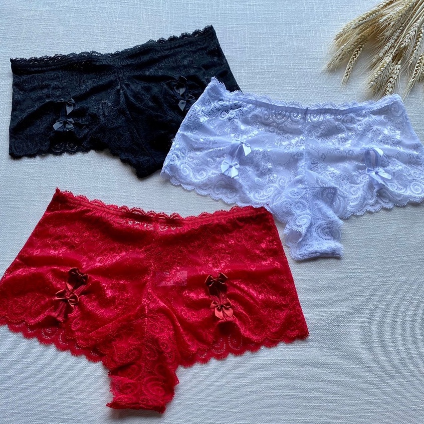 Calcinha De Renda Cintura Alta Hot Pants Lingerie Feminino Shopee Brasil