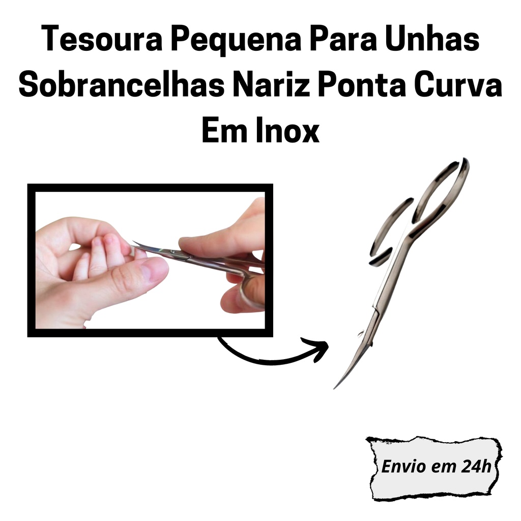 Tesoura Pequena Para Unhas Sobrancelhas Nariz Ponta Curva Em Inox