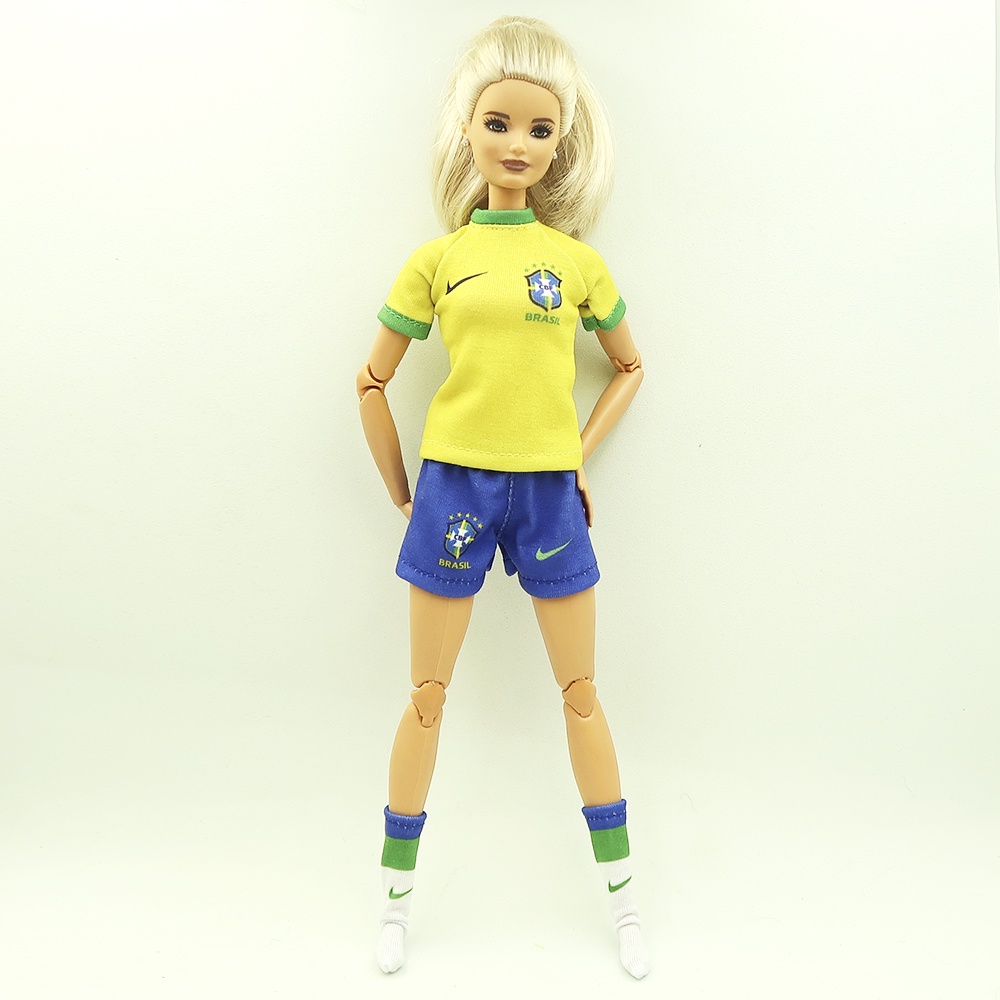 ROUPA BONECA BARBIE Conjunto Seleção Copa 2022 Blusa Short Meia