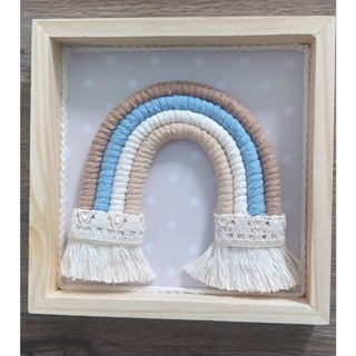 Quadro X Moldura Pinus Arco Iris Macrame Fundo Poa Nude Boho Quarto