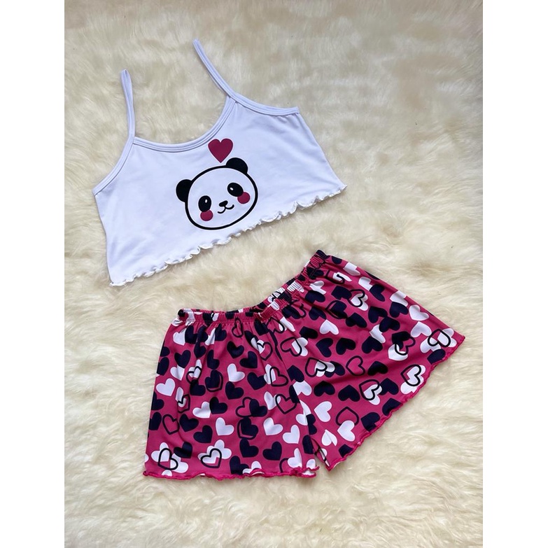 Pijama Feminino Adulto Cropped Blogueirinha Babydoll Shopee Brasil