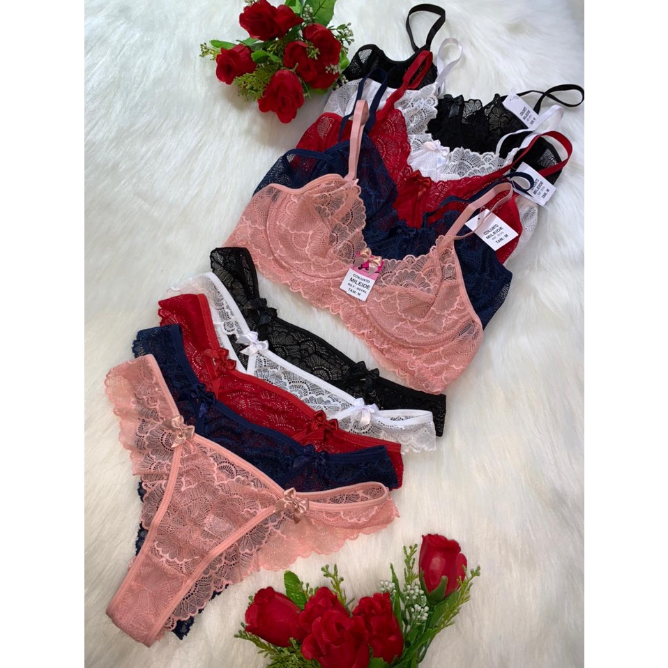 Conjunto de lingerie sensual renda calcinha e sutiã Isa Belly Lingerie