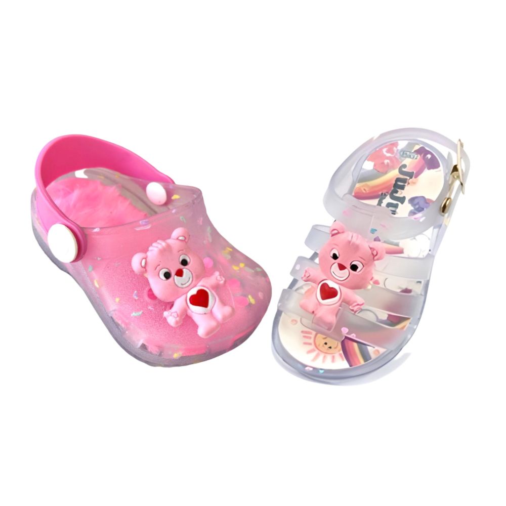 Kit 2 Pares Sandália Bebê Papete Infantil Ursinho Pantufa Meninas