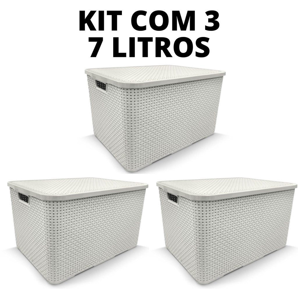 Kit Caixa Organizadora Rattan Tampa Cesto Organizador