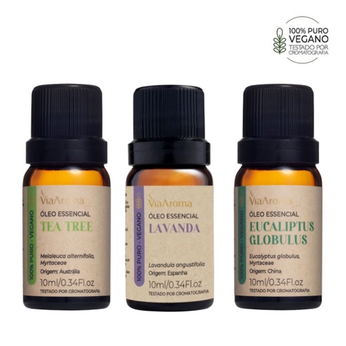 Kit Oleos Essenciais Via Aroma Lavanda Eucalipto Melaleuca Shopee