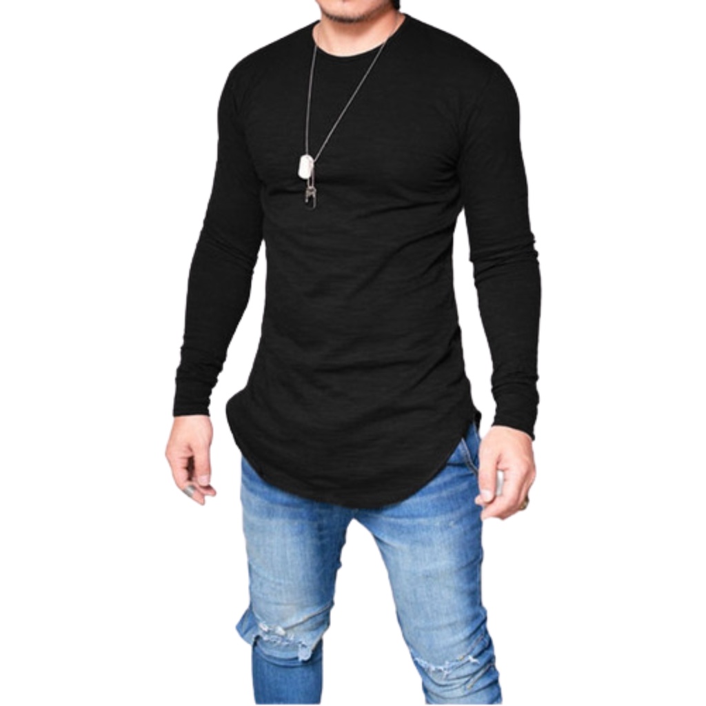 Camiseta Long Line Masculina Manga Longa Oversized Algod O Fio