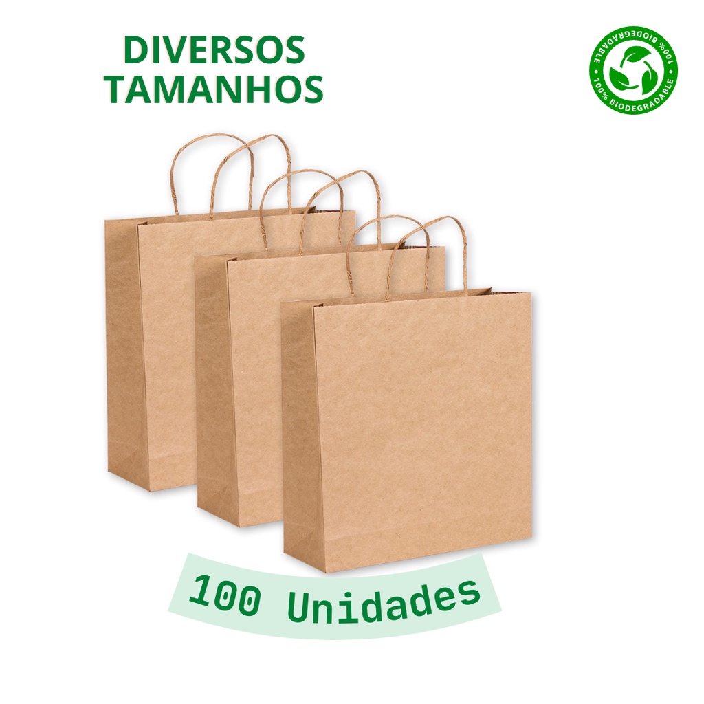 Kit Sacolas De Papel Kraft Diversos Tamanhos 100 Unidades Shopee Brasil