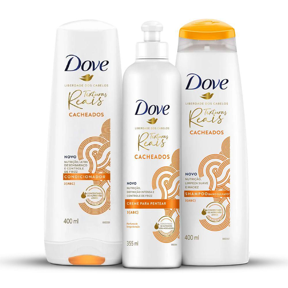 Kit Dove Texturas Reais Cacheados Shampoo Condicionador Creme