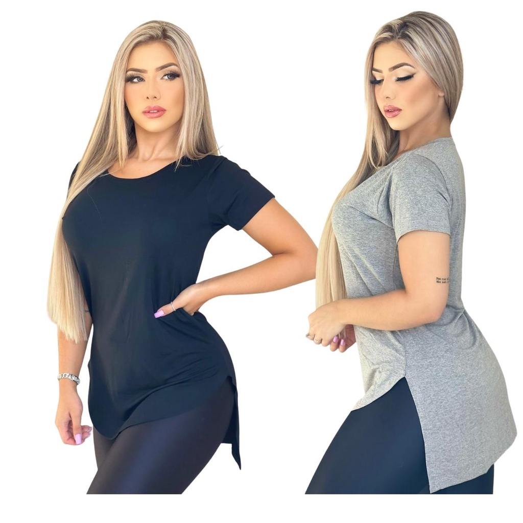 Kit Blusinha Feminha Long Line Academia Tapa Bumbum Shopee Brasil