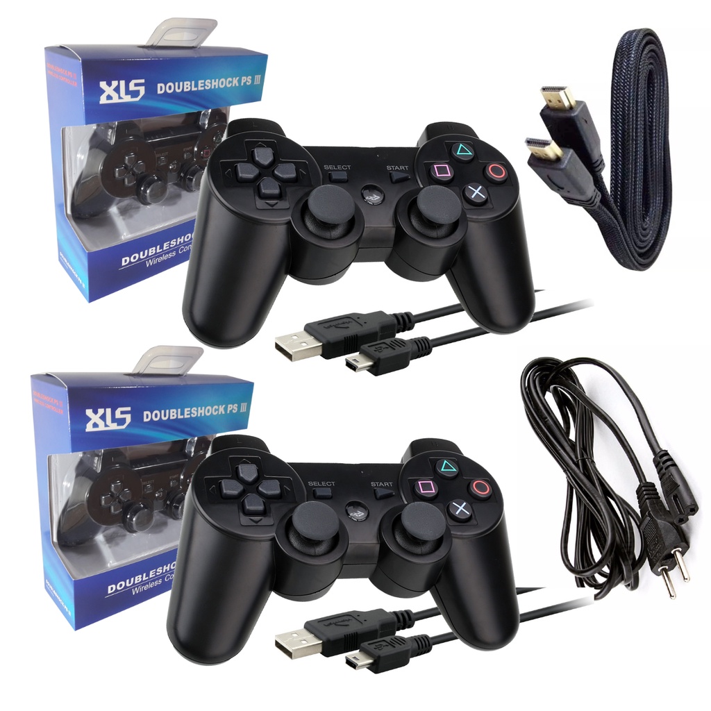 Kit Ps3 2 Controles 2 Cabos Cabo Força Hdmi 4K Playstation 3