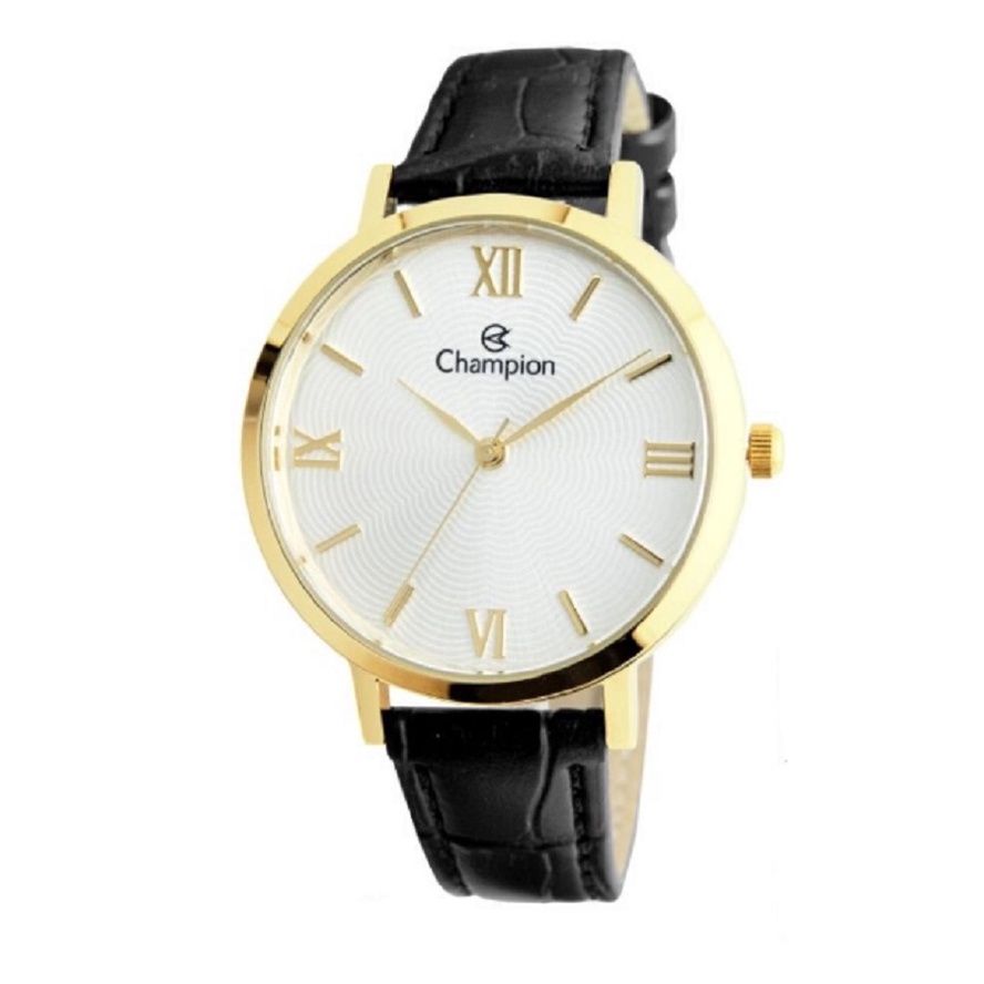 Relogio Champion Original Feminino Dourado Pulseira De Couro Algarismo