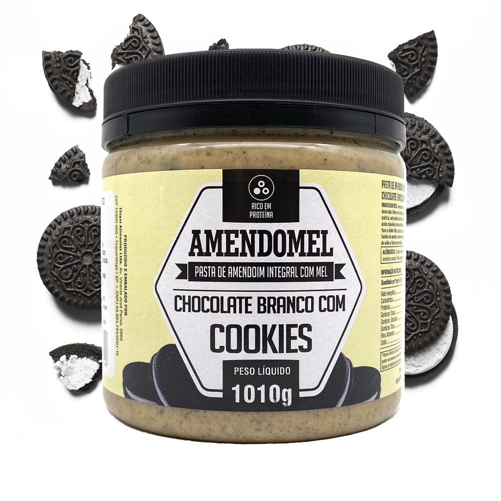 Pasta De Amendoim Amendomel 1kg Chocolate Branco Cookies Thiani