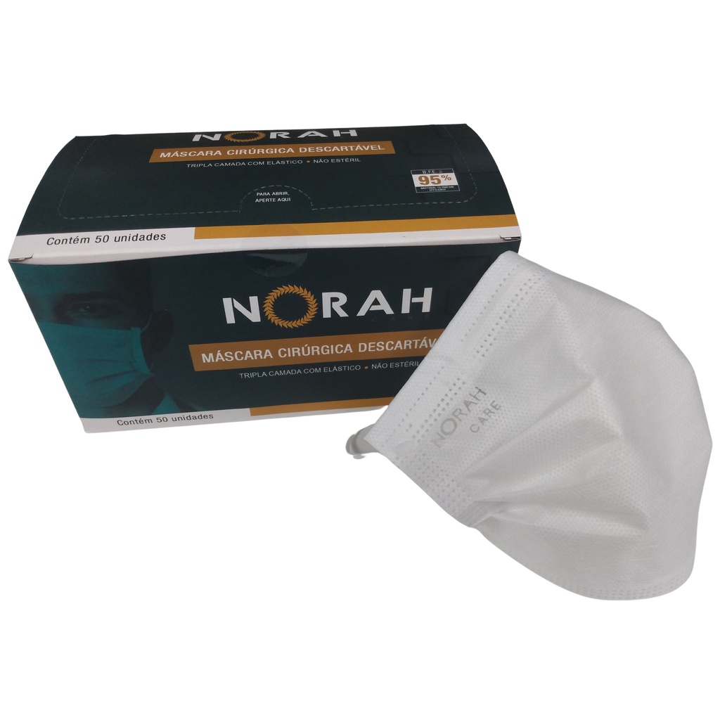 Máscaras Cirúrgicas Descartável Tripla c 50 unidades Branco Norah