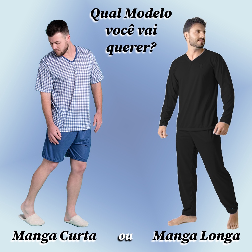 Kit Pijama Masculino Adulto Curto Verão Manga Curta E Short ou Manga