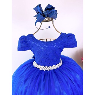 Vestido Infantil Damas De Honra Daminha Longo Azul Royal Marinho