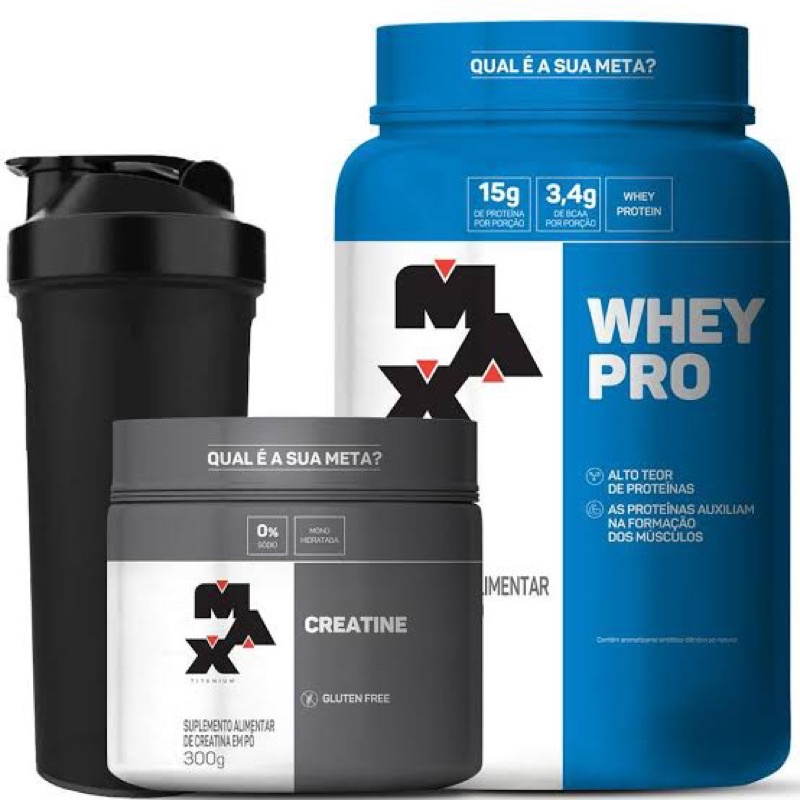 Whey Pro Concentrado 1kg Creatina 150g Coqueteleira Max Titanium