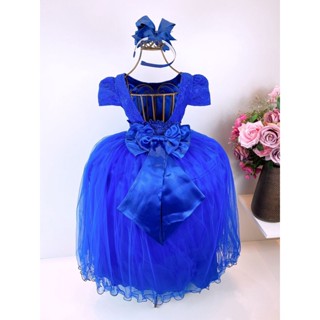 Vestido Infantil Damas De Honra Daminha Longo Azul Royal Marinho