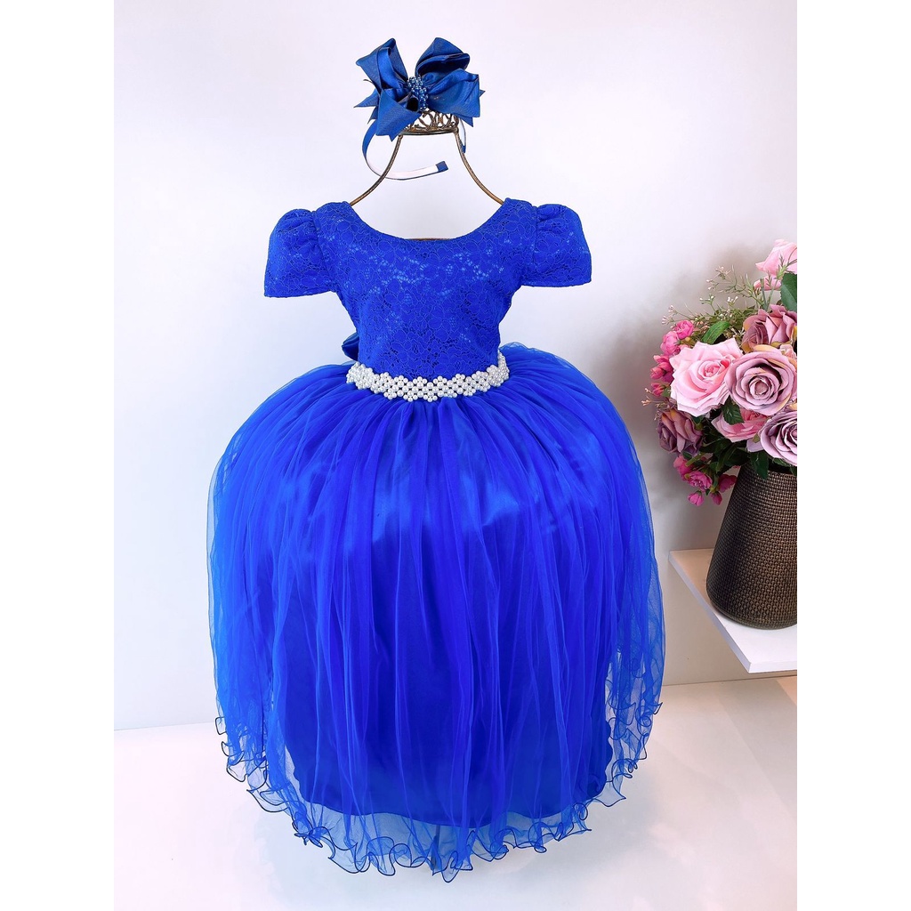 Vestido Infantil Damas De Honra Daminha Longo Azul Royal Marinho