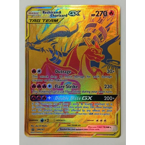 Carta Pokemon Reshiram E Charizard GX Dourada Promo SM247 Importada