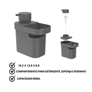 Dispenser De Detergente E Organizador De Pia Cinza Porta Detergente E