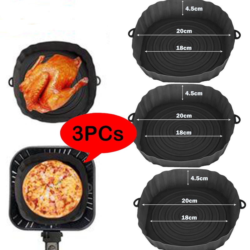 Kit 3 Formas Silicone Pra Fritadeira Air Fryer Forno Micro Ondas