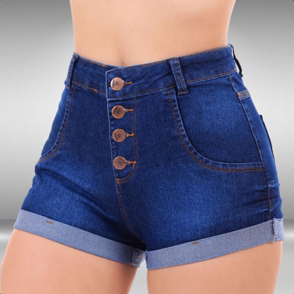 Short Jeans Feminino Cintura Alta Levanta Bumbum Modela Destroyed