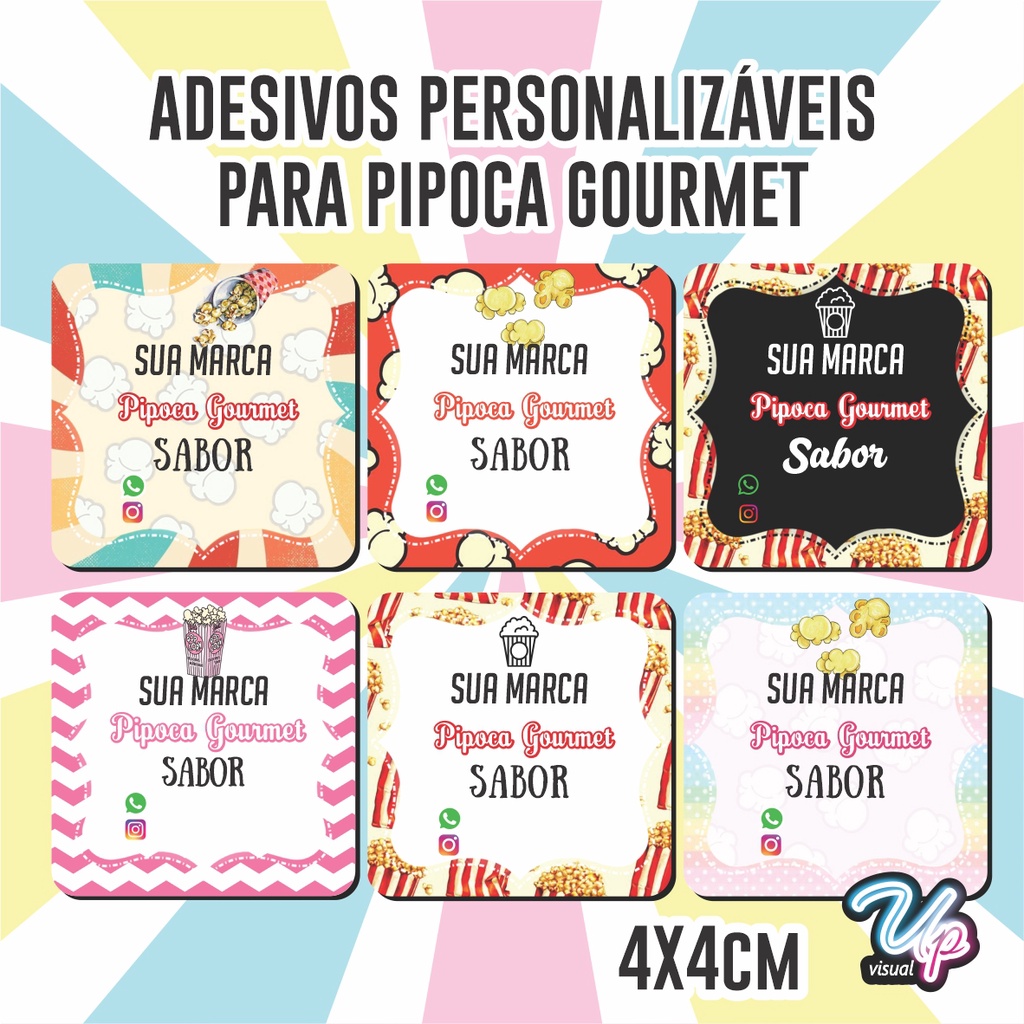 100 Adesivos Etiquetas Em Vinil Personalizados Para Pipoca Gourmet