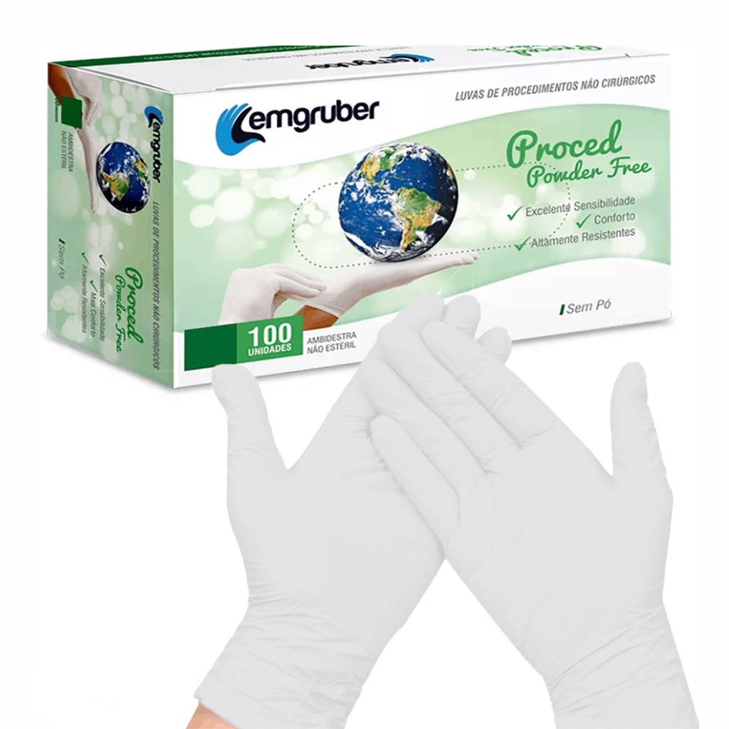 Luva Procedimento Lat X Sem P Powder Free Lemgruber Caixa Tam