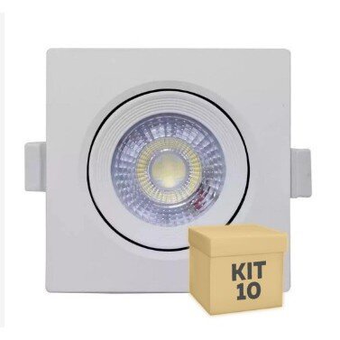 Kit 10 Spot Led 5w 7w Embutir Quadrado Redondo Direcionável Branco