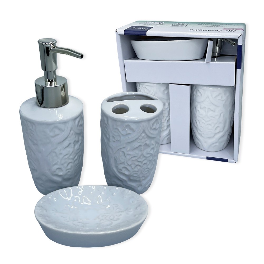 Kit Banheiro Porcelana Pe As Lavabo Porta Sabonetes E Escovas Corre