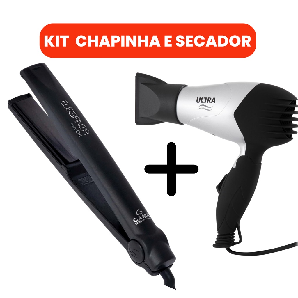 Kit Secador De Cabelo E Chapinha Prancha Alisadora Gama Bilvolt