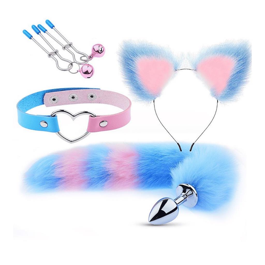 Kit Fantasia Raposa Azul Lilas Plug Anal Tiara Grampo Mamilo Shopee