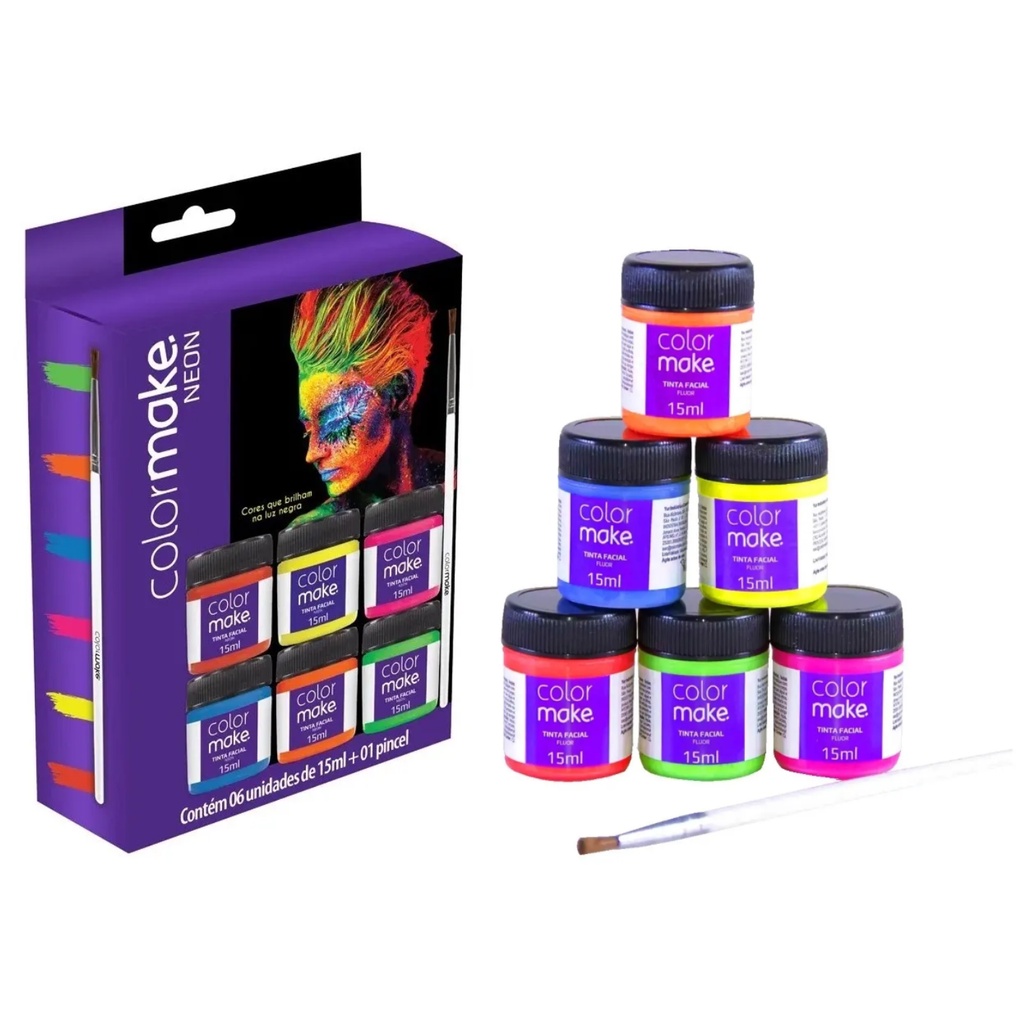 Tinta Facial Colormake Neon Fluorecente Liquido Pincel Shopee Brasil