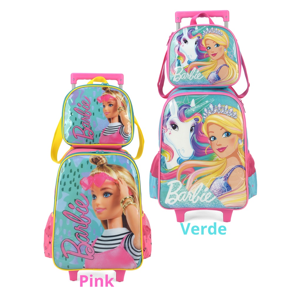 Kit Mochila De Rodinhas Lancheira Escolar Infantil Juvenil Meninas