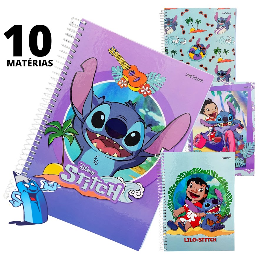 CADERNO 10 MATERIAS LILO E STITCH 160 FOLHAS Shopee Brasil