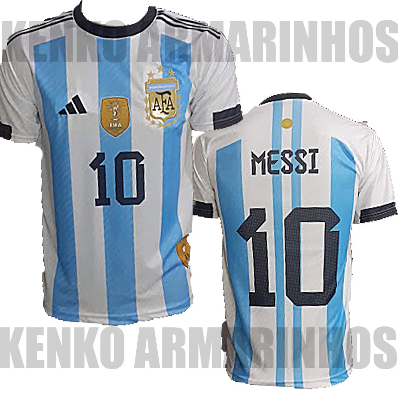 Camisa Argentina 2023 Copa 3 Estrelas Campea Copa Do Mundo Messi 10