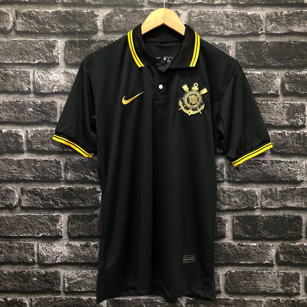 Camiseta Do Corinthians Gola Polo Preta Masculina A Pronta Entrega