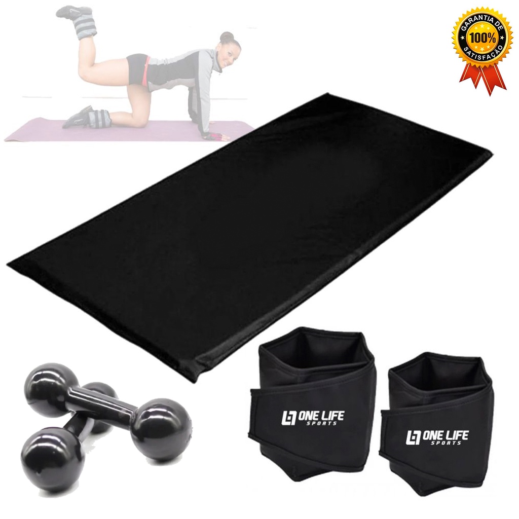 Kit Treino Em Casa Funcional Caneleira 1 Kg Colchonete Halter 1